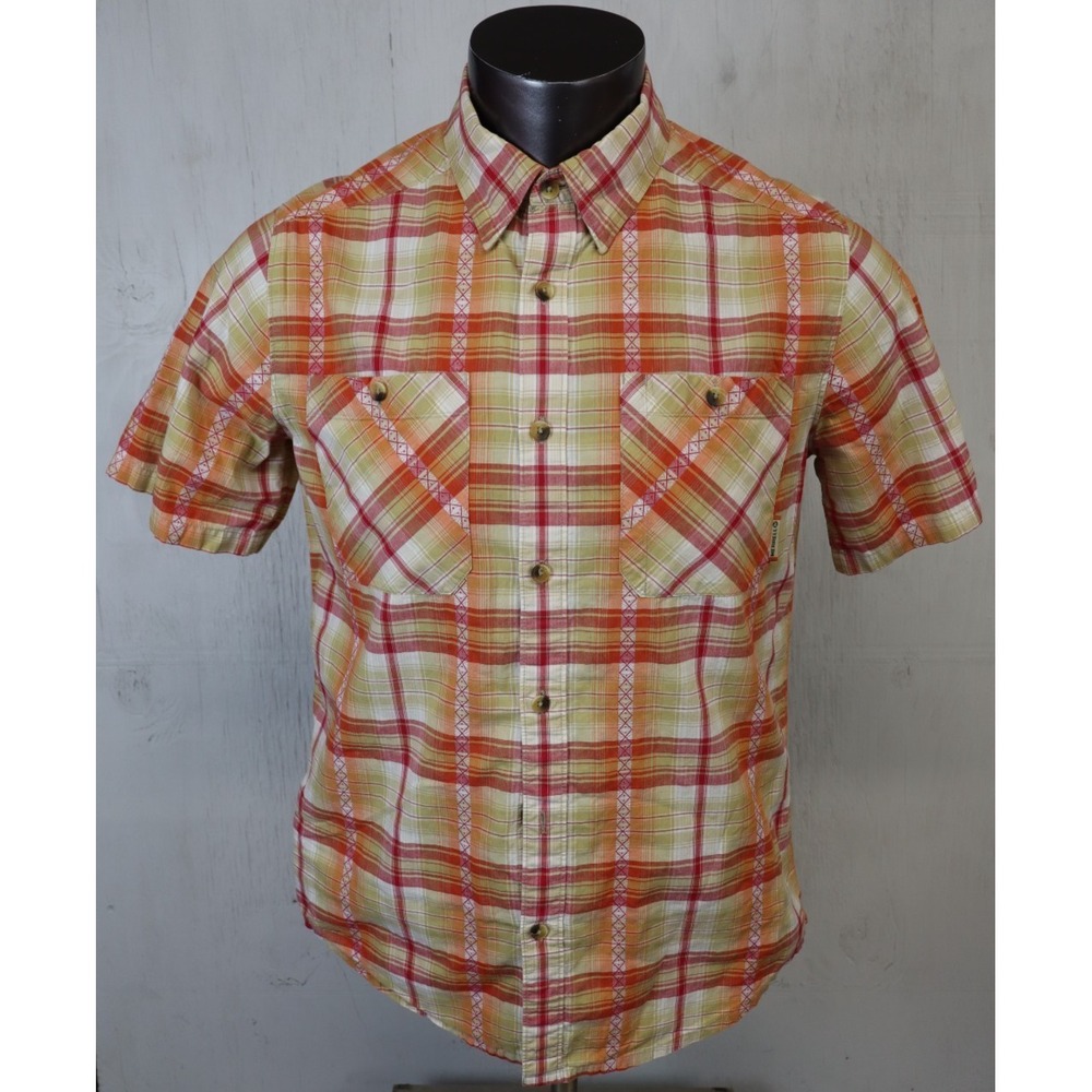 Mens Merrell Opti Wick Short Sleeve Button Front Shirt Orange Red Size M UPF